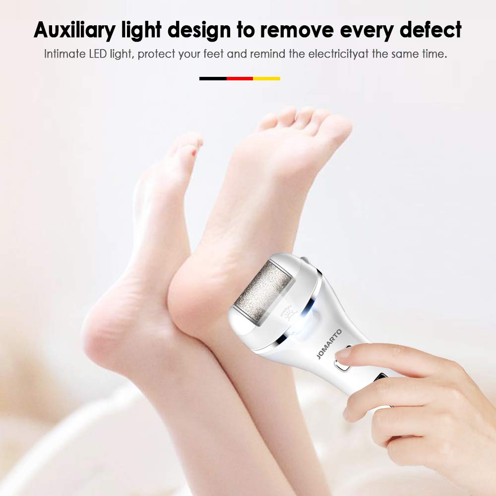 Callus Remover for Feet, Electric Foot File Rechargeable Pedicure Tools, JOMARTO Professional Callous Remover Kit with 3 Coarse Roller Heads, LED Light, 2 Speeds for for Cracked Heels and Dead Skin : Beauty