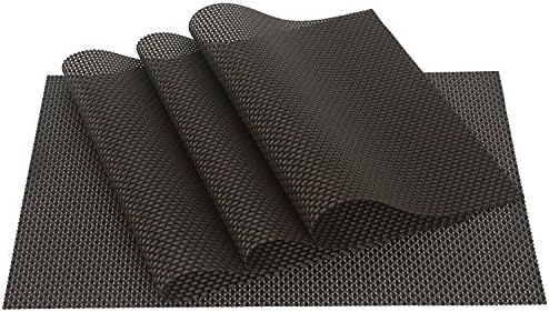 Place Mats for Dining Table or Kitchen, Home or Hotel Quality Thermal Bonded Edges, Reversible Placemats[4-Pack],Easy to Clean Woven Vinyl Place Mats,Reversible and elegant Placemats (4, CoffeeBlack)