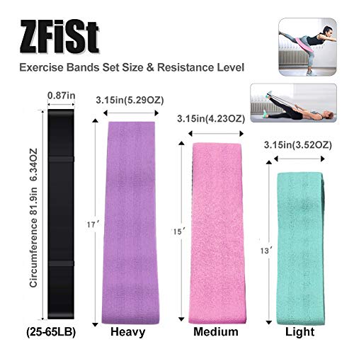 ZFiSt Booty Band, Fabric Resistance Bands for Leg Butt,Thigh Workout Bands for Women, Hip Glute Bands Fitness Exercise Bands for Squat Pilate Yoga, 3 Resistance Bands Long 1 Pull Up Bands