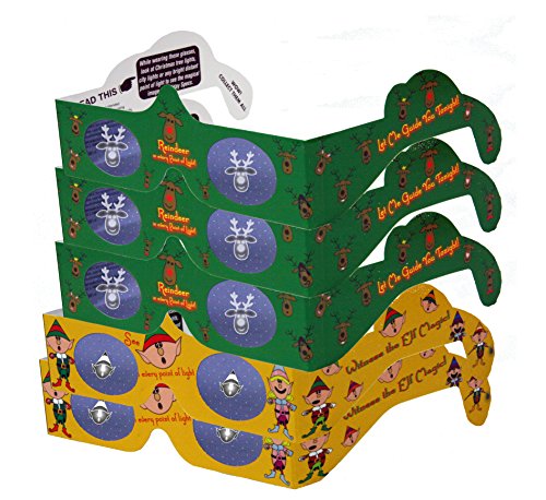3D Christmas Glasses - Holiday Specs Eyes - REINDEER & ELVES - Transform Christmas Lights Into Magical Images - 5 Pairs