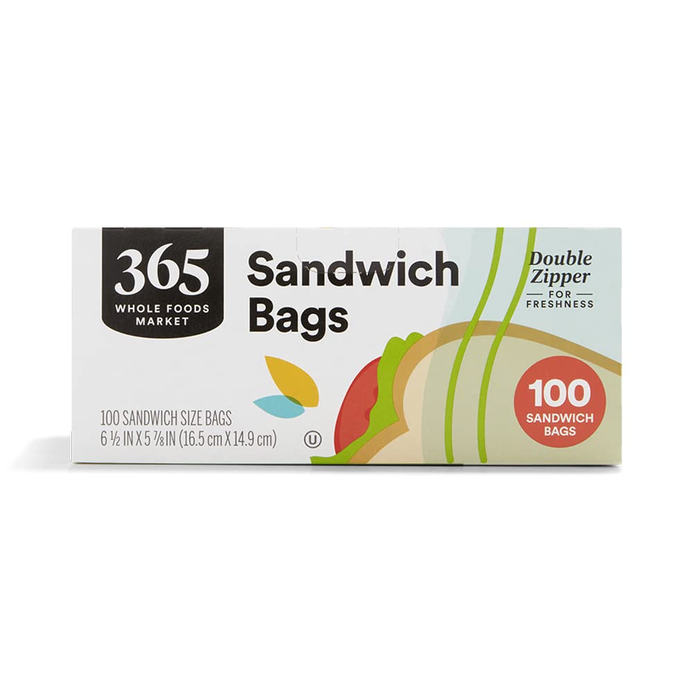 Photo 1 of 365 by Whole Foods Market, Sandwich Size Storage Bags, Double Zipper, 100 Count