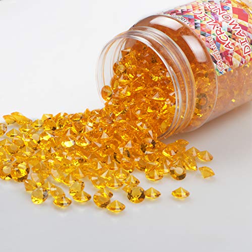 Meching Acrylic Diamonds Crystals 11OZ(1100 PCS) Bottle Round Diamond Crystals Treasure Gems for Table Scatters, Vase Fillers, Event, Wedding, Birthday Decoration Favor, Arts & Crafts (Yellow)