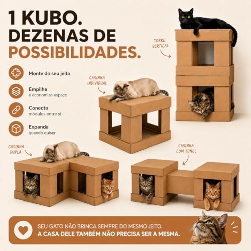 Casa para Gato com Arranhador e Tunel Casinha Desmontável Kartona