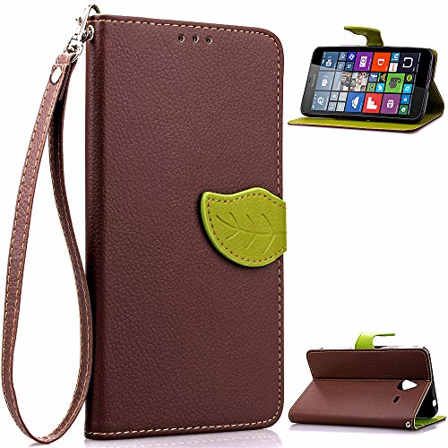 Lumia 640 XL Case,XYX [Kickstand] Lumia 640 XL LTE Case [Brown Leaf Buckle][Card Slot][Slim Fit][Wallet][Wrist Strap] Premium Protective Case for Microsoft Lumia 640 XL [Brown]