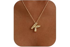 Ewrkbrㅤ Initial Necklaces for Women, 14k Gold Plated Bubble Letter Necklace Chunky Gold Necklace Dainty Charm Initial Necklaces for Women Trendy Custom Preppy Stocking Stuff Necklace Christmas Gifts