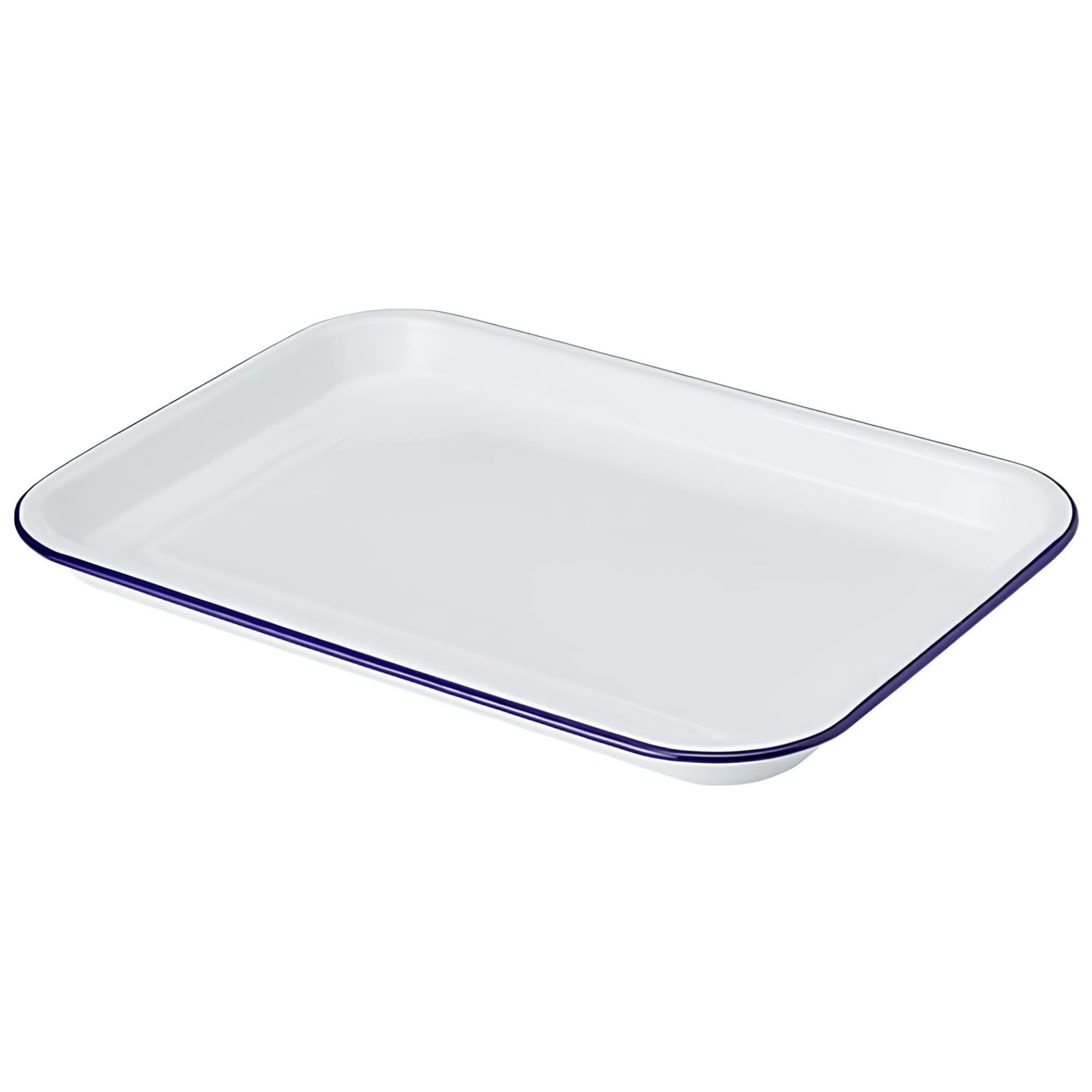 GenWare Enamel Serving Tray White with Blue Rim 33.5 x 23.5cm, 942933WH, Single