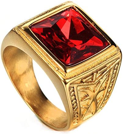 Sumouzh Big Charming Red Blue Sapphire Aquamarine Stainless Steel Rings Mens Womens