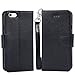 Arae Case for iPhone 6s / iPhone 6, Premium PU Leather Wallet case [Wrist Strap] Flip Folio [Kickstand Feature] with ID&Credit Card Pockets for iPhone 6s / 6 4.7 inch (Black)