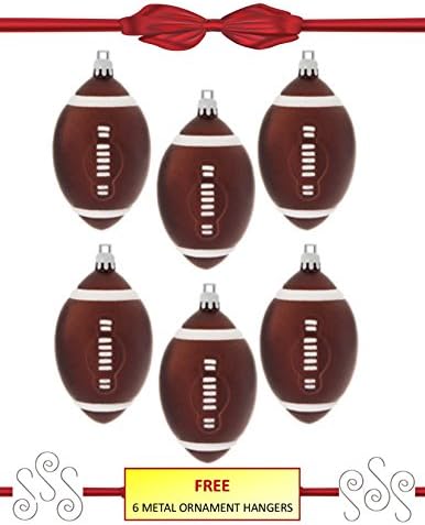 Football Sport Ornaments w/ Hangers - 6 Pack Set/Bundle - Shatterproof