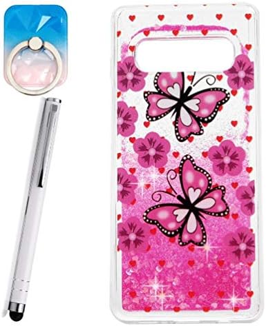 Alious Ciel Phone Case for Samsung Galaxy S10 6.1 inch, Glitter Liquid Flow Luxury Transparent TPU Silicone Shockproof Protective Cover with Touch Pen & Ring Holder - Style 4