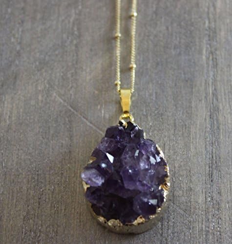 Amethyst Druzy Drusy Quartz Geode 14kt Gold Filled Necklace 18 inches 7
