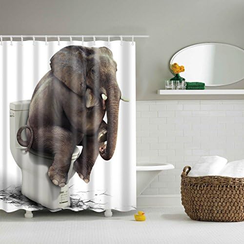 ABxinyoule 3D Toilet Elephant Shower Curtain for Bathroom Decor Fabric Waterproof Mildew Bath Accessory