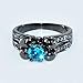 Bamos Jewelry Valentine's Day Gift Water Blue Aquamarine Skulls Black Gold Wedding Womens Ring Size 6/7/8/9/10(7)