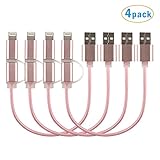 BuenTek 2-in-1 Lightning and Micro USB Cable Nylon Braided Charging/Sync Data for iPhone 7, iPhone 6, iPad, iPod, Samsung Galaxy and Android - Rose Gold