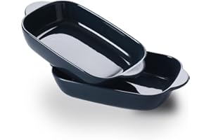LEETOYI Ceramic Small Baking Dish for 1 or 2 person servings, 2-Piece Rectangular Bakeware with Double Handle, Baking Pans fo