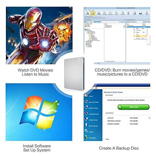 External Blu ray Drive,VikTck USB 3.0 Hard DVD/CD Burner/Writer,3D 4K 6X Blu-Ray Disc Playback, Slim & Super-Fast for Windows, Mac OS Laptop, PC, Computer (Silver)