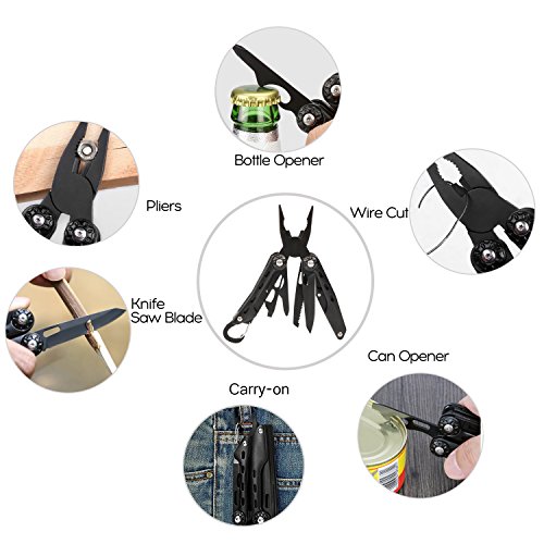 GETUHAND Multitool Pliers Stainless Steel 10-in-1 Multi Pocket Tool for Hunting, Hiking, Camping, Outdoor Survival with Multi Purpose Tools Sheath Folding Pliers/Knife/Saw, Wire Cutter(Black) - Thumbnail 6