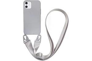 CQUUKOI for iPhone 14 Pro,Crossbody Phone Case with Shoulder Strap Soft Silicone Case with Adjustable Lanyard Cute Cool Wireless Charging Shockproof Protector Women Gray