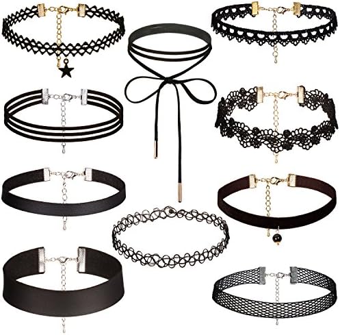 Angenca 1-10 Pcs Womens Retro Choker Necklace for Girls Black Velevt Lace Tattoo Choker