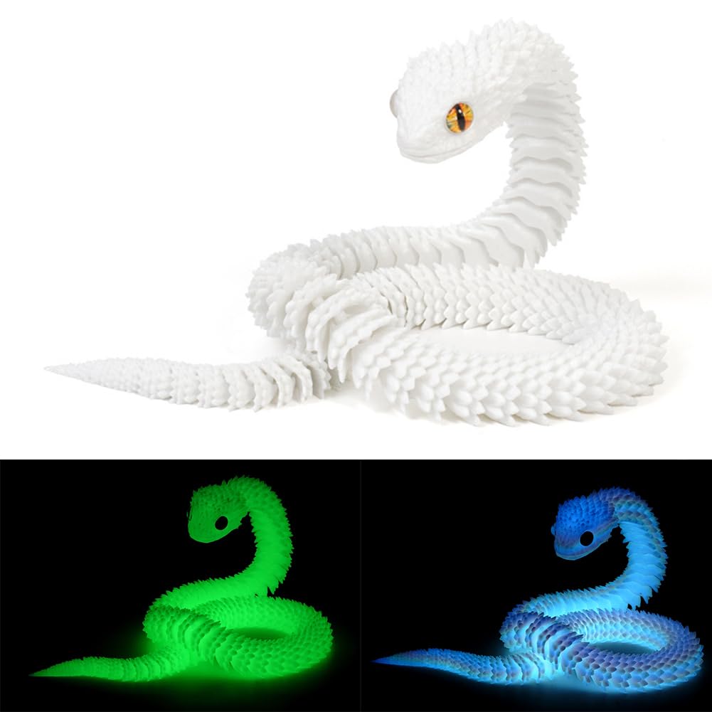 2 PCS 3D Printed Snake, 30cm Glow in the Dark 3D Printed Figures, Flexible Articulated Design for Desk Decor, Collectors, Figure for Home & Office Decoration, Easter Decoration (Luminous)