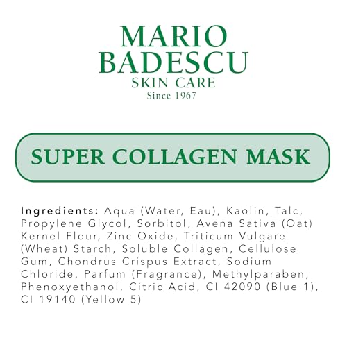 MARIO BADESCU SUPER COLLAGEN MASK, CLAY MASK FACE SKIN CARE IDEAL FOR COMBINATION, DRY OR SENSITIVE SKIN, PORE MINIMIZER WITH HYDRATING COLLAGEN AND PURIFYING KAOLIN CLAY, 2 OZ