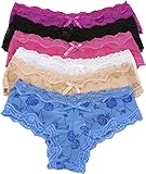 ToBeInStyle Women's Pack of 6 Panties in Rose Print Lace Sheer Style