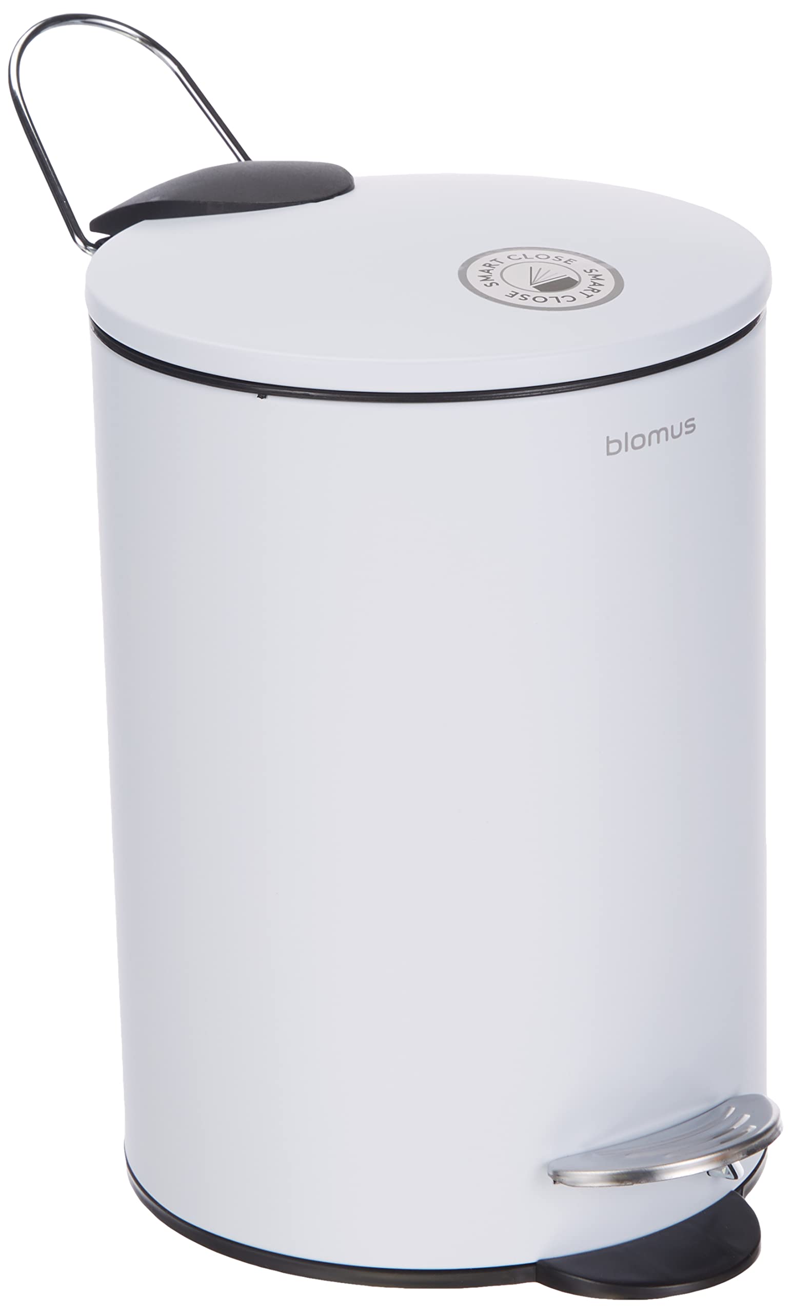 Blomus -TUBO 68945 Pedal Bin Made of Powder-Coated Steel, White, 3L Capacity, Smart Close System, Removable Bucket, Exclusive Bathroom Accessory (H x W x D): 24.5 x 17 x 17 cm, White