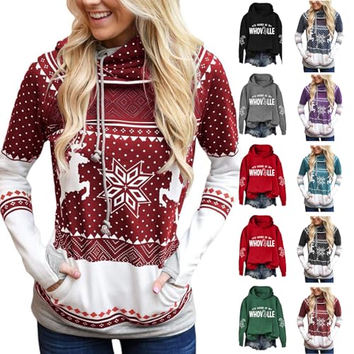 Christmas Jumpers for Women UK Christmas Hoodies For Women Oversized Plush Fleece - Ultra Soft & Warm Funny Xmas Theme Hooded Pullover with Kangaroo Pocket Sweaters