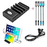 USB Charging Station, OPAI 4 Ports Multiple USB Charger [Home Desktop Charging Dock] Organizer for iPhone, iPad, Samsung, Laptops, LG, Smartphones and Tablets [Includes 4 Pack charging Cable] (Black)