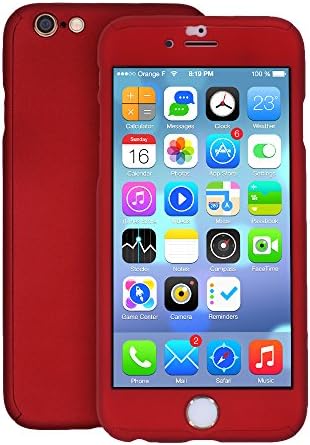 iBose iPhone 6 PLUS 360 Full Body Protection Hard Slim Case Coated Non Slip Matte Surface with FOC Tempered Glass Screen Protector for Apple iPhone 6 PLUS (5.5-inch) (red)