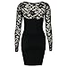 Voglee Sexy Elegant Women Long Sleeve Party Dress Black Lace Cut Out Bodycon Cocktail Dresses for Club