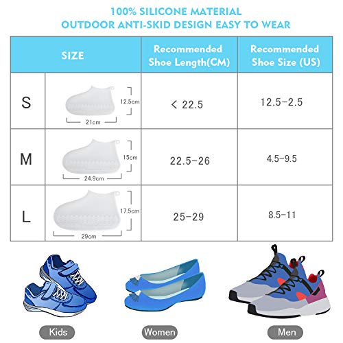 AOGUERBE Waterproof Silicone Boot and Shoe Covers, Reusable Rubber Shoe Protectors Men/Women Covers for Shoes Rain Silicone Protector for Outdoor/Indoor/Walking Non Slip Stretchable (Large, White)
