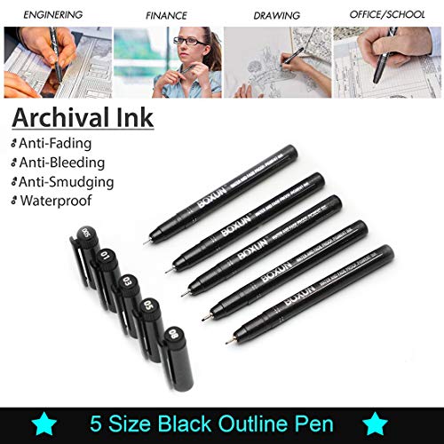 Black Illustration Pens - Set of 5, Archival Ink Drawing Pen for Sketching, Outline, Manga - Thumbnail 5