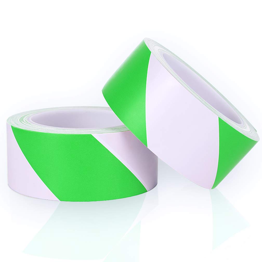 YTBUBOR Hazard Warning Tape Green and White 2 Pack 50mm x 20m PVC Safety Tape Marking Barrier Adhesive Tape