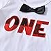 Pinleck Toddler Baby Boy Birthday Clothes Set Bowtie Romper Suspenders Ripped Denim Pants Outfits (1st Birthday-White-1Long, 18-24 Months)