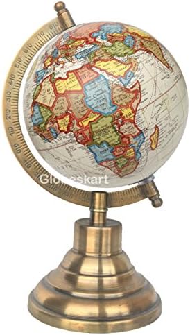 Globeskart Educational/Antique Globe With Brass Antique Arc And Base , 5 Inches (Off White Multicolour)