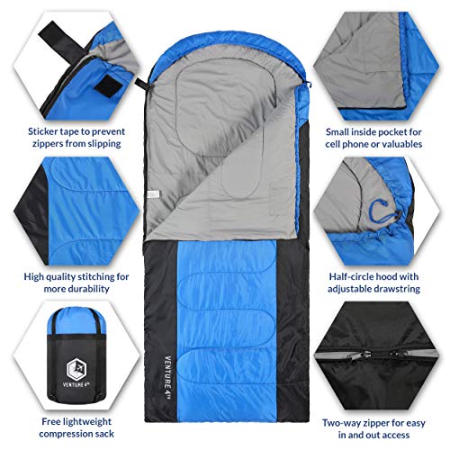VENTURE 4TH 3Season XL Sleeping Bag, Extra Large Lightweight
