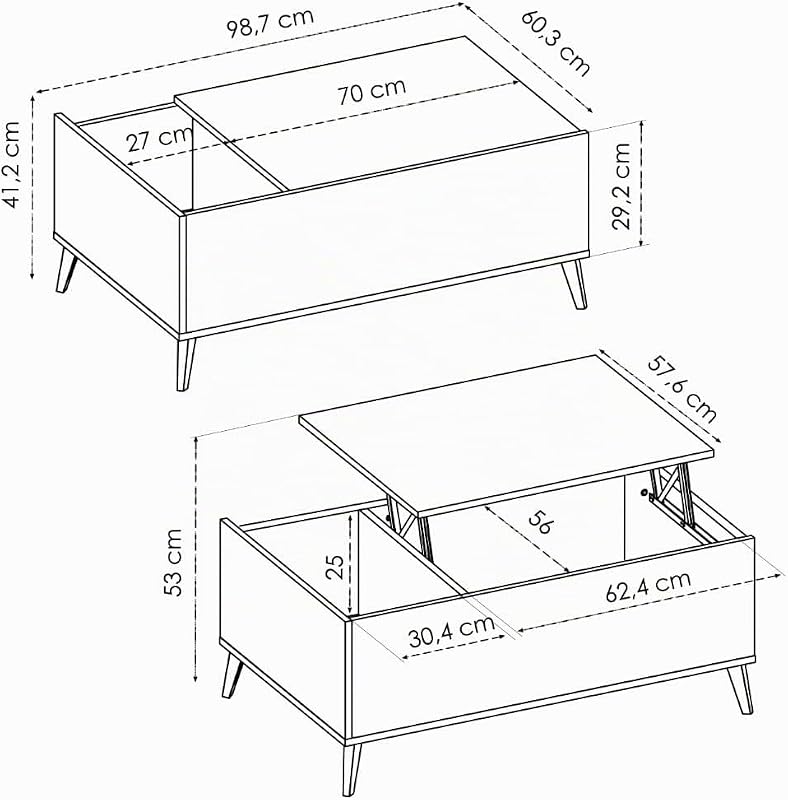 Ness Mesa de Centro elevable, Melamina, Nordic, 41x99x60 cm