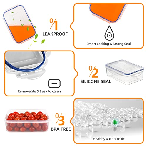 WayEee Food storage containers 12 Pack - Meal Prep Lunch Boxes plastic bowls with lids for kitchen, fridge - Airtight and Leakproof -Microwave, Freezer, Dishwasher, Safe-BPA Free