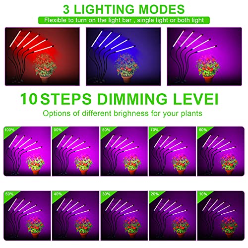 Grow Lights for Indoor Plants, WEDCOL Red Blue Spectrum Plant Grow Light Adjustable Gooseneck 135 LED Grow Lamp with 3/9/12H Timer, 10 Dimmable Levels & 3 Switch Modes