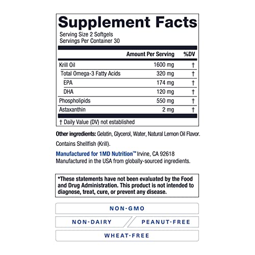 1MD Nutrition KrillMD Antarctic Krill Oil Omega 3 Supplement with