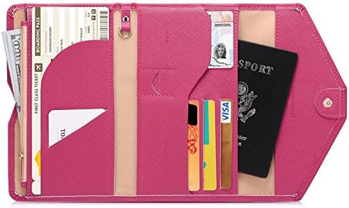 SkuBros Tri Folded Multipurpose RFID Blocking Passport Travel Fabric Wallet/Case/Cover/Holder/Document or Envelope Organizer/Zipper Available in 7 Amazing Colors (Rose)