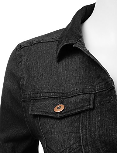 DRESSIS Womens Vintage Button Down Denim Jacket Black L - Thumbnail 3