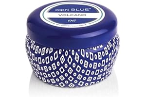 Capri Blue Volcano Scented Mini Tin Candle - Printed Mini Tin Jar Candle - Luxury Candles for Home Scented with Tropical Fruit & Sugared Citrus - Soy Candle Wax Blend - Blue Candle (3 oz)