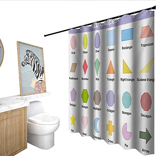 Educational Home Decor Shower Curtain Classical Basic 2D Shapes Colorful Design Cartoon Style Children Learning Study Art Print Polyester Multicolor