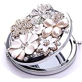 EVTECH(TM) 3D Bling Crystal Rhinestones Stainless Travel Compact Pocket Crystal Folding Foldable Makeup Mirror(100% handmade)