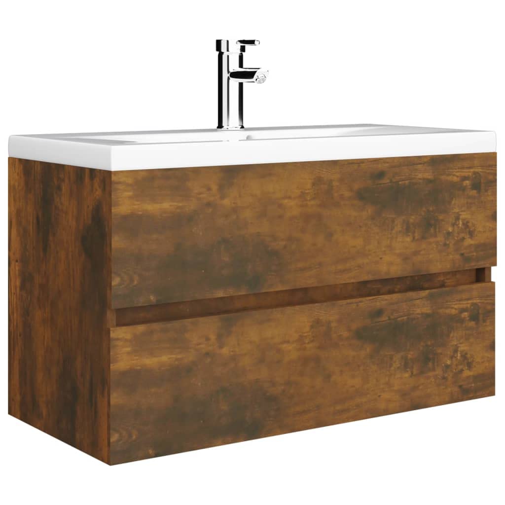 vidaXL-Mueble-de-Madera-contrachapada-Roble-Ahumado-con-Lavabo-Blanco