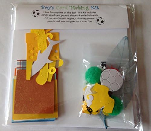 Boys Card Making Kit - Includes 4 Cards and envelopes, Shapes, Coloured Papers, Embellishments and Much More