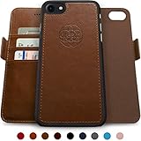 Dreem Fibonacci 2-in-1 Wallet-Case for iPhone 7 & 8, Magnetic Detachable PC Slim-Case, Luxury Vegan Leather, RFID Protection, Smart 2-Way Stand, Gift-Box - Chocolate