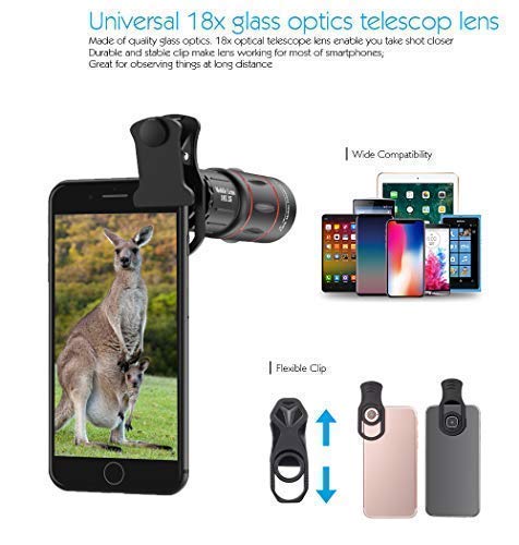 18X Smartphone Telephoto Lens with Tripod, Cell Phone Camera Zoom Lens Kit for iPhone 7, 8, X, 6s Plus, Samsung S8, S9 Most Android Cell Phone